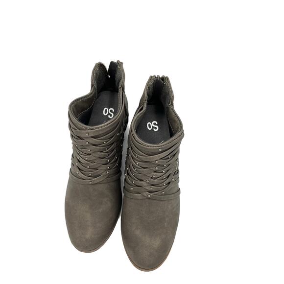 So Women's Faux Suede 2 inch Woven Ankle Boot in Taupe Size 6 - Picture 5 of 8